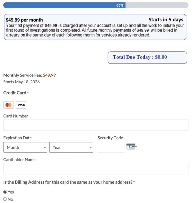 Screenshot of CreditFirm.net signup step 3