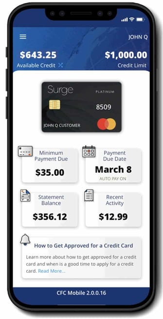 Screenshot from CFC mobile app dashboard