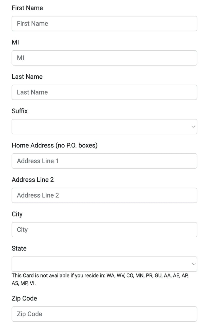 Surge Mastercard application step 1