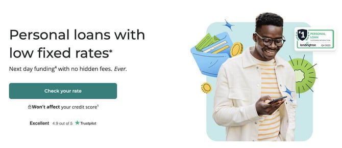 Screenshot of Upstart Check Your Rate button on homepage