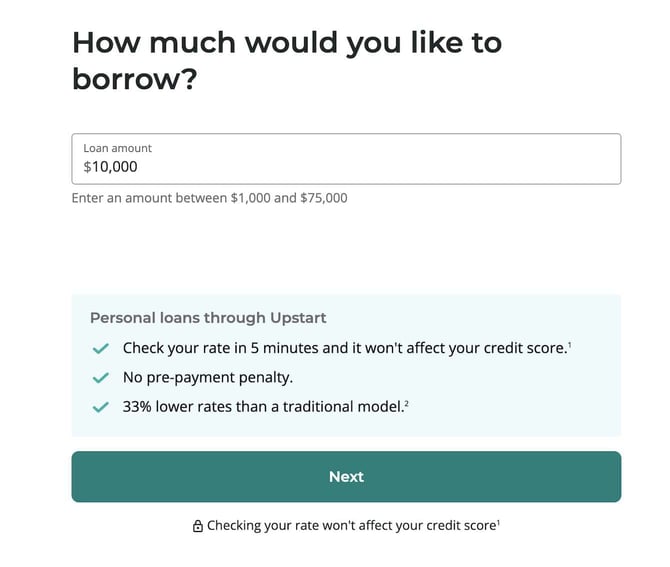 Upstart loan application step 1