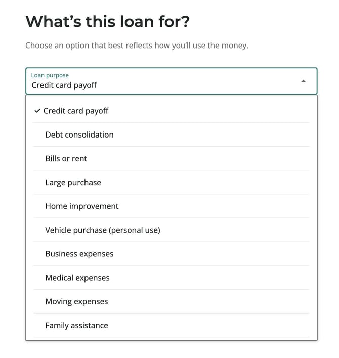 Upstart loan application step 2