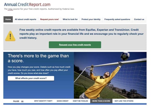 Screenshot of AnnualCreditReport website homepage Screenshot of AnnualCreditReport website homepage
