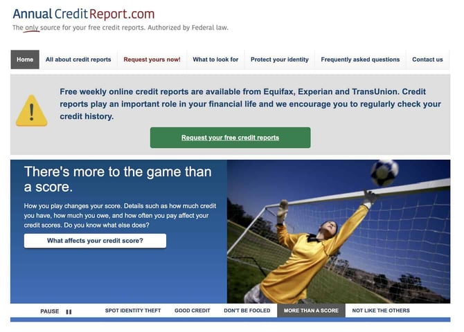 Screenshot of AnnualCreditReport website homepage Screenshot of AnnualCreditReport website homepage