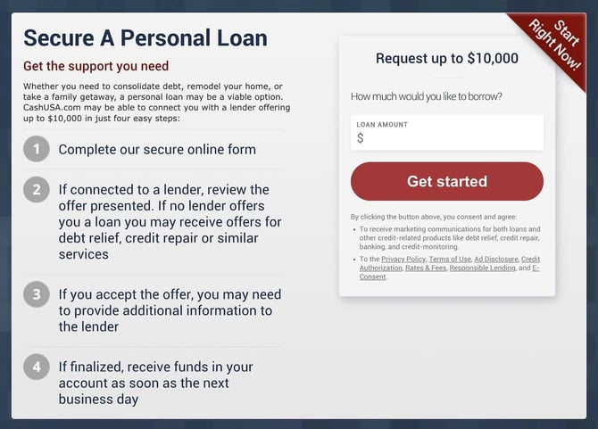 Screenshot of CashUSA loan request step 1 Screenshot of CashUSA loan request step 1