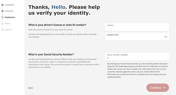 Screenshot of CashUSA loan request step 11 Screenshot of CashUSA loan request step 11
