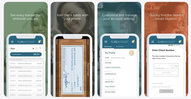 Screenshots of the Flare mobile app from the iOS app store
