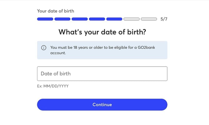 GO2bank application step 6