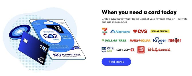 Screenshot of opening GO2bank card in store