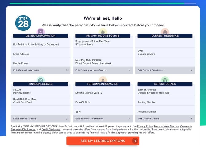 LendingStore request form step 28