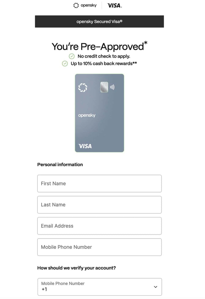Screenshot of opensky application step 1