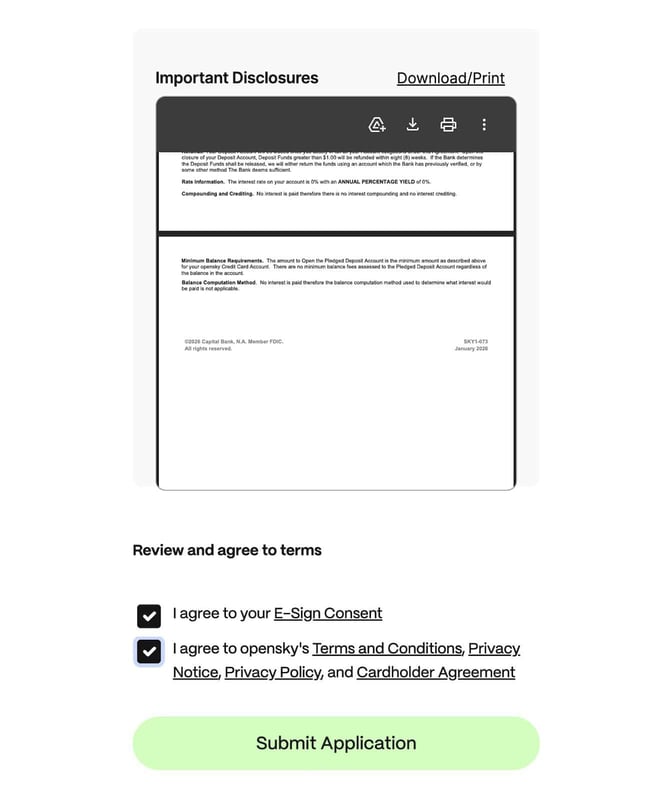 Screenshot of opensky application step 8 continued