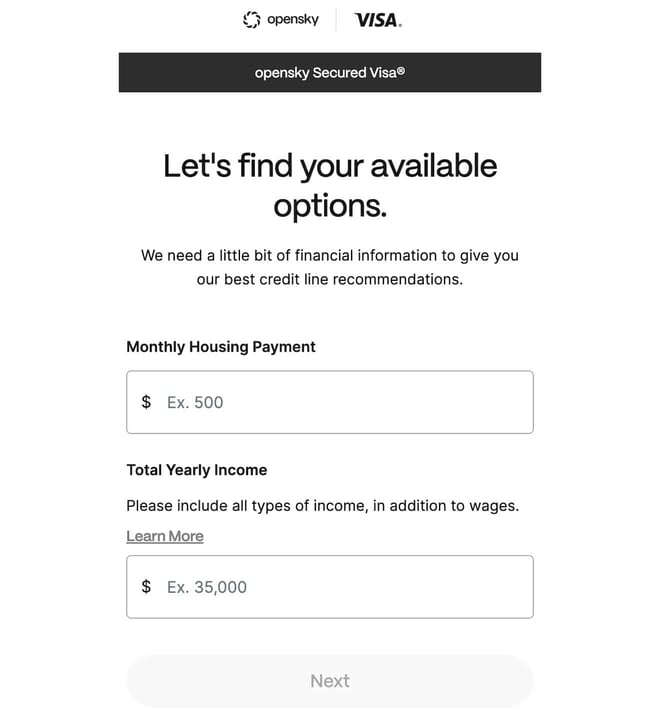 Screenshot of opensky application step 2