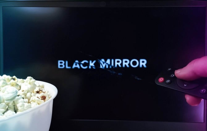 Photo of TV showing episode of "Black Mirror"