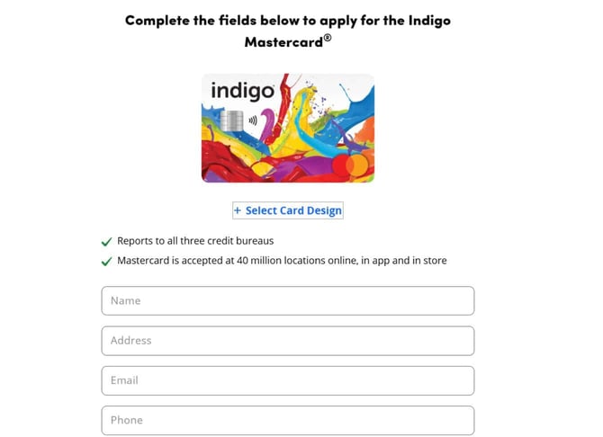 Screenshot of Indigo Mastercard Application Step 1