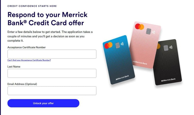 Screenshot of Merrick Bank respond to your offer screen