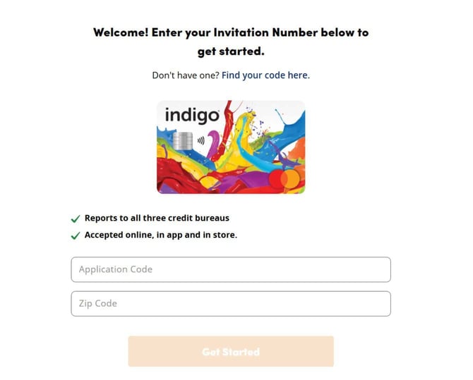 Screenshot of Indigo Mastercard Invitation Screen