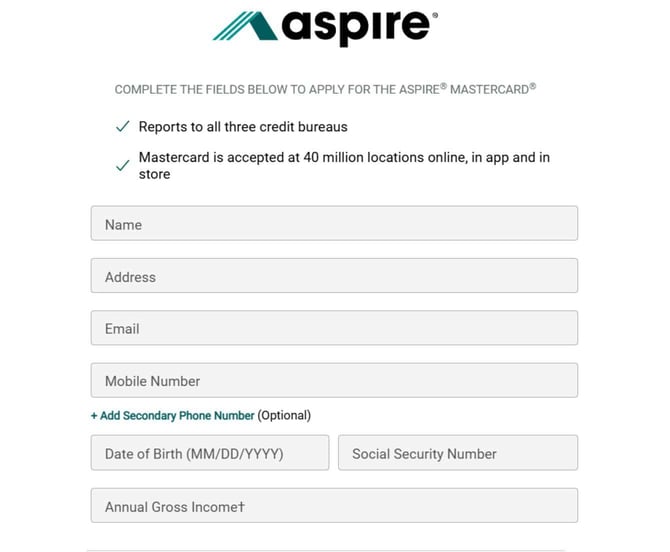 Screenshot of Aspire application step 1
