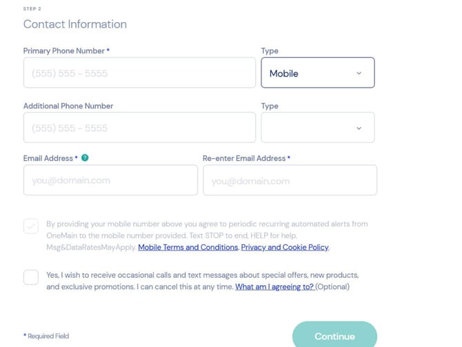 OneMain Financial Brightway Card application step 3