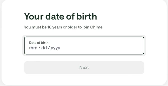 Screenshot of Chime Card enrollment step 2