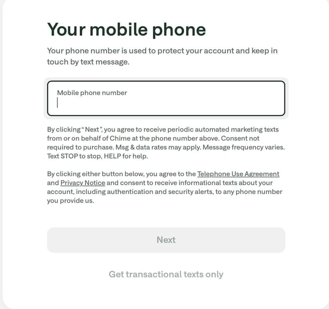 Screenshot of Chime Card enrollment step 3