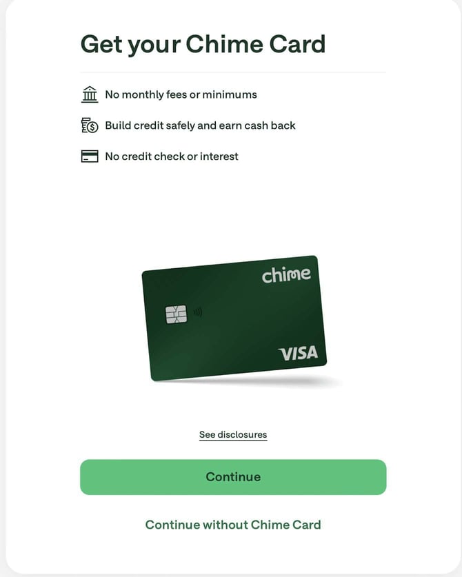 Screenshot of Chime Card enrollment step 4b