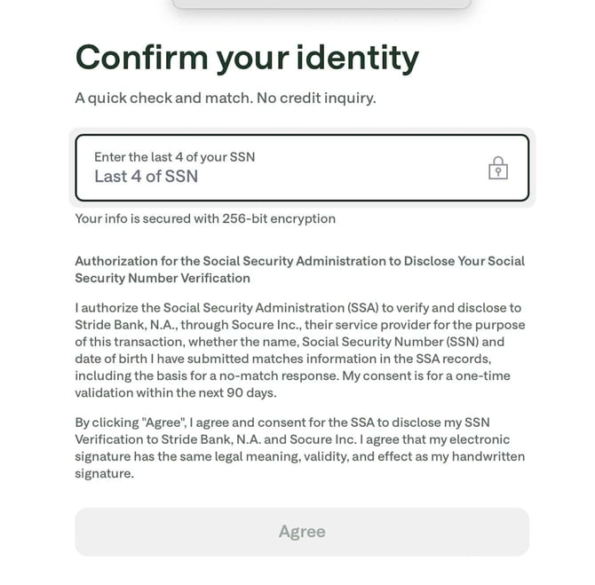 Screenshot of Chime Checking Account application step 9