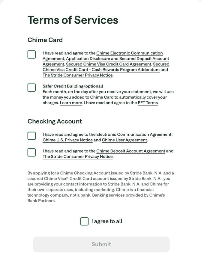 Screenshot of Chime Card enrollment step 9