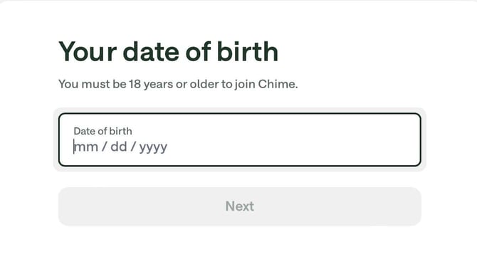 Screenshot of Chime Checking Account application step 2