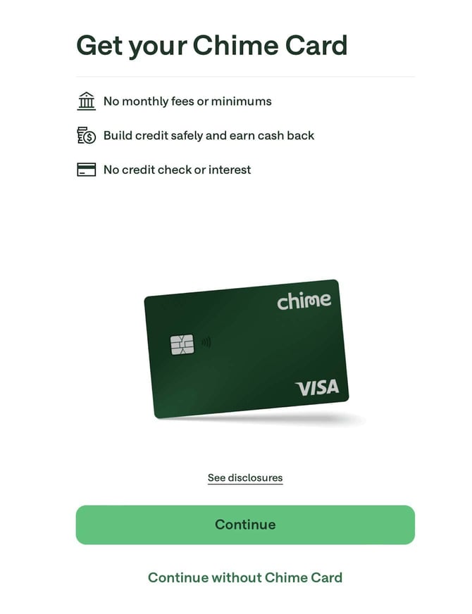 Screenshot of Chime Checking Account application step 5