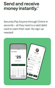 Screenshot of description of Chime Pay Anyone feature