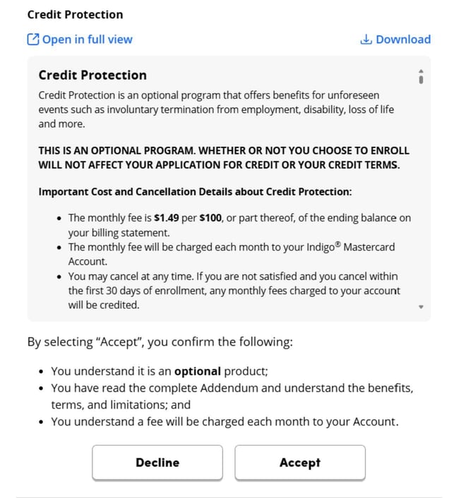 Screenshot of Indigo Mastercard Application Step 4
