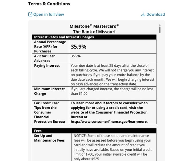 Screenshot of Milestone Mastercard application Step 4