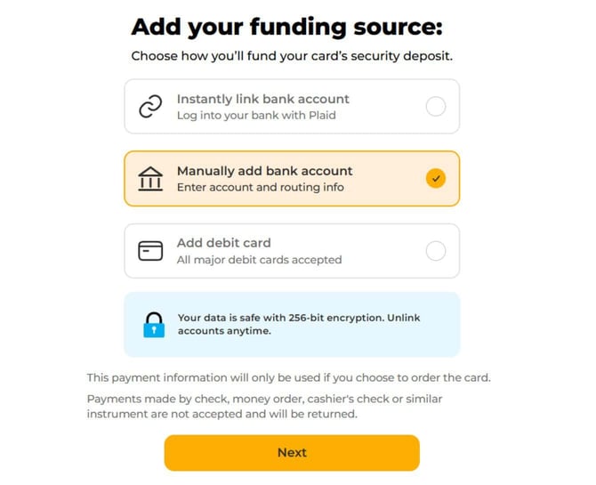 Screenshot of the Secured Self Visa Credit Card application step 11