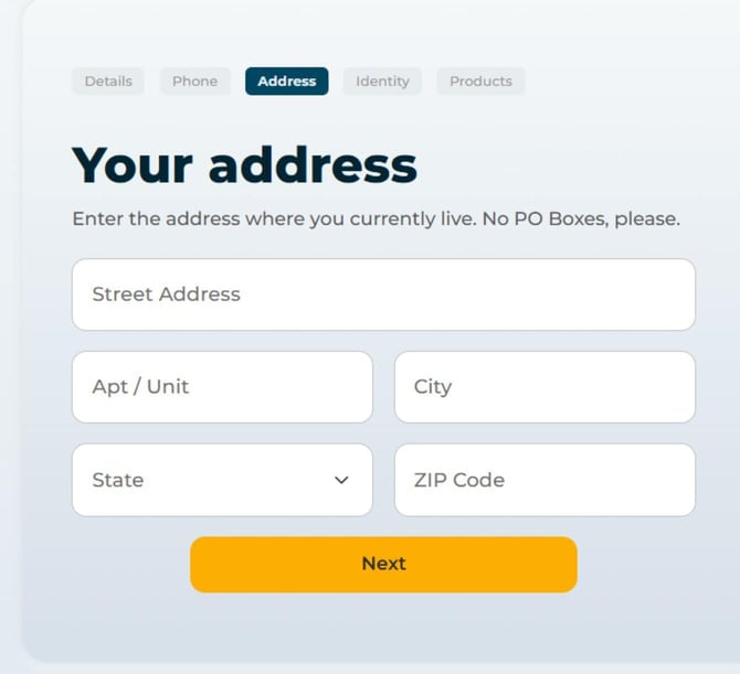 Screenshot of the Secured Self Visa Credit Card application step 6
