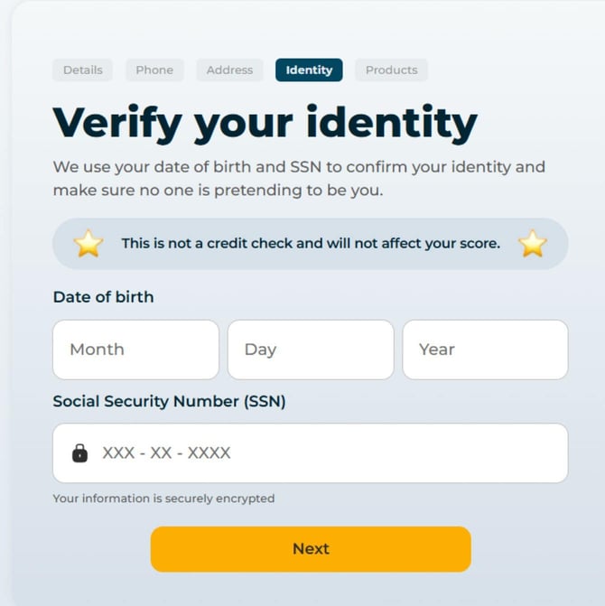 Screenshot of the Secured Self Visa Credit Card application step 7
