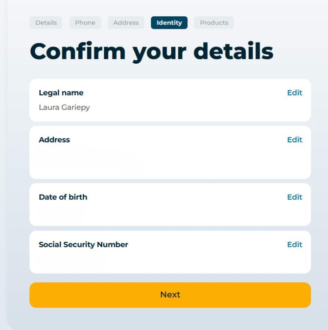 Screenshot of the Secured Self Visa Credit Card application step 8