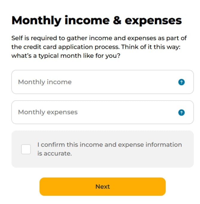 Screenshot of the Secured Self Visa Credit Card application step 9