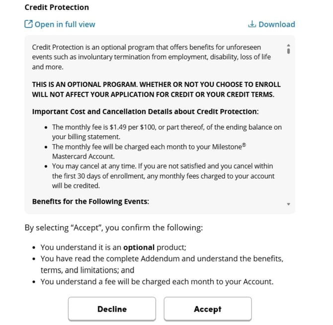 Screenshot of Milestone Mastercard application Step 3
