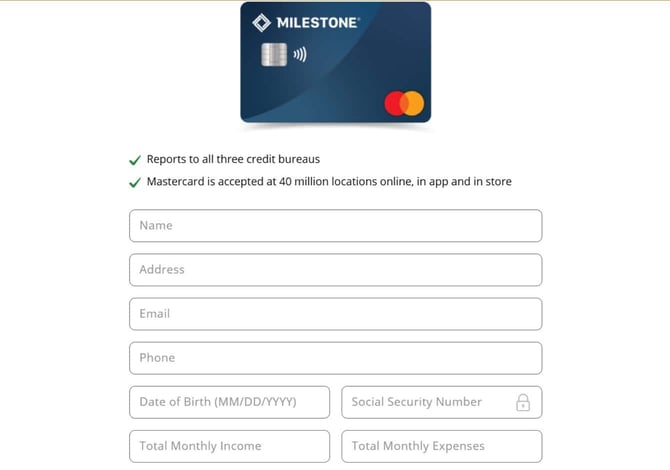 Screenshot of Milestone Mastercard application Step 1