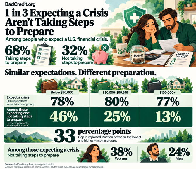 Financial crisis poll results infographic showing statistics related to preparedness Financial crisis poll results infographic showing statistics related to preparedness