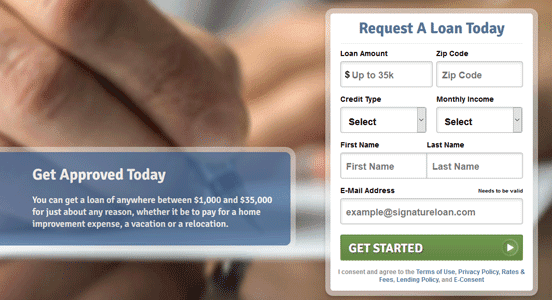 Screenshot of Signature Loans Signup Screenshot of Signature Loans Signup