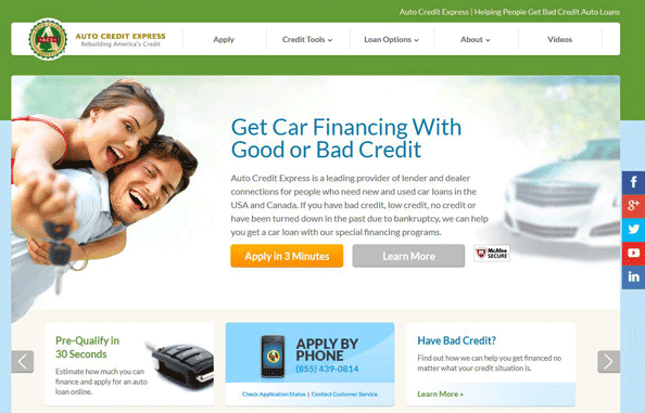 A screenshot of the Auto Credit Express homepage A screenshot of the Auto Credit Express homepage