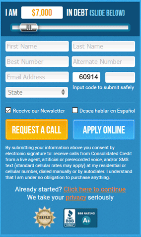 Screenshot of Consolidated Credit Online Application
