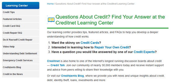 Screenshot of Creditnet Learning Center Page Screenshot of Creditnet Learning Center Page