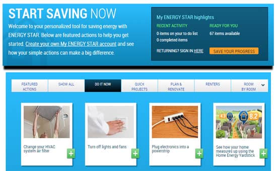 Screenshot of Energystar website. 