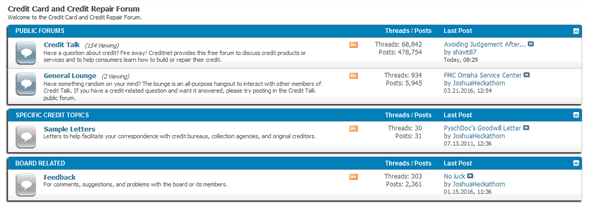 A screenshot of the Creditnet.com forums A screenshot of the Creditnet.com forums