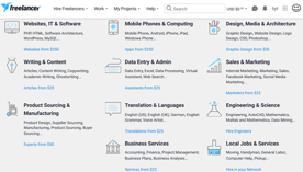 Screenshot of Freelancer.com Categories