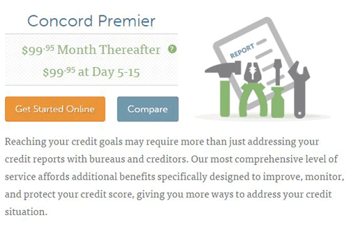 Screenshot of Lexington Law's Concord Premier Credit Repair Plan. Screenshot of Lexington Law's Concord Premier Credit Repair Plan.