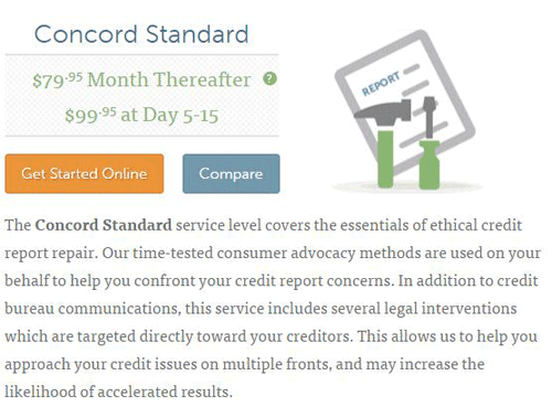 Screenshot of Lexington Law's Concord Standard plan. Screenshot of Lexington Law's Concord Standard plan.